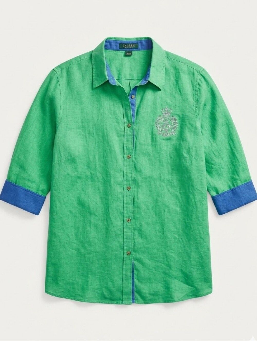 🔹️Ralph Lauren Green Linen Button 3/4 Sleeve Shirt Size 3X
